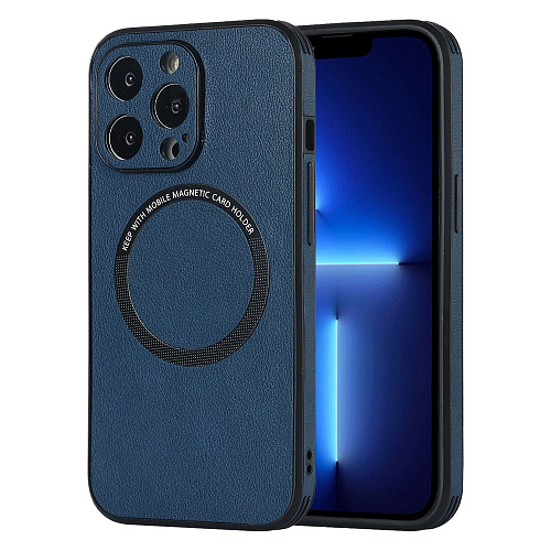 Чехол силиконовый для iPhone 14 Pro (6.1), Магнитный (MagSafe), экокожа, DU DU, синий