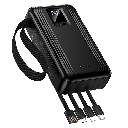 Универсальный Доп. Аккумулятор 20000mAh, J173, HOCO, выход: 1 USB (22.5W), 1 PD (20W), 4 кабеля, с дисплеем, черный