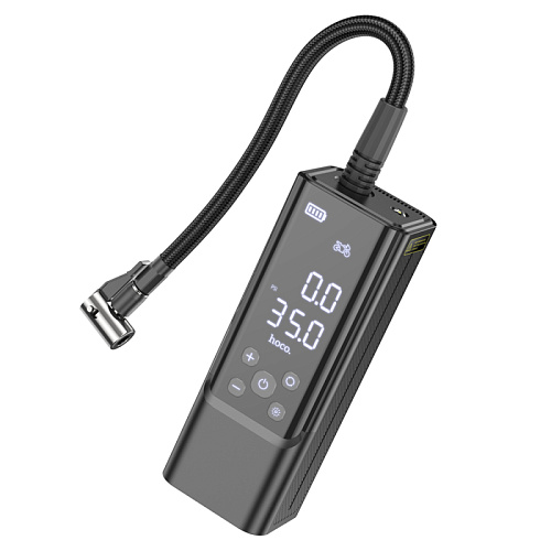 Автомобильный насос ZP7, HOCO, с аккумулятором (5000mAh, 2 колеса 205/55/R16 0-2.5Bar) и дисплеем, черный