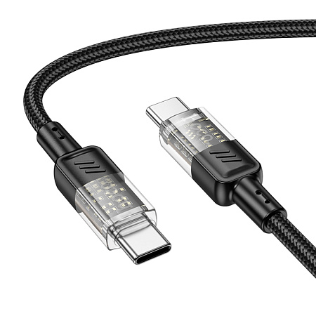 Кабель Type-C на Type-C, HOCO, U129, 1.2м, 60W, черный с прозрачным