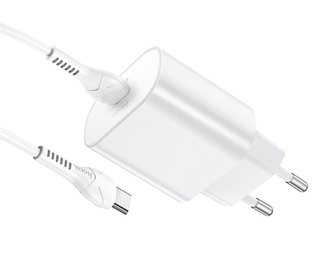 Сетевое зарядное устройство, 1 PD 25W (N22), HOCO, Type-C to Type-C, Безопасный сертификат, белый