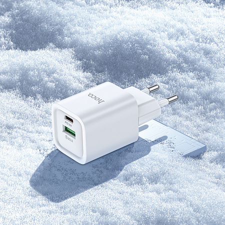 Сетевое зарядное устройство, 1 PD 30W + 1 USB 3.0 QC (C149A), HOCO, Type-C to Lightning, мини, белый