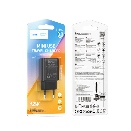 Сетевое зарядное устройство, 1 USB 2.4A (C134A), HOCO, черный