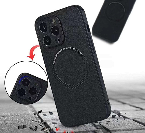 Чехол силиконовый для iPhone 14 Pro Max (6.7), Магнитный (MagSafe), экокожа, DU DU, черный