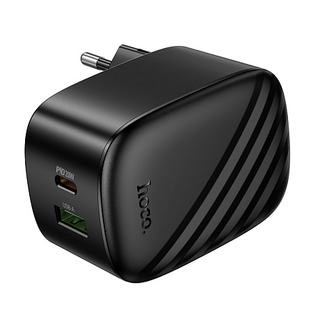Сетевое зарядное устройство, 1 PD 20W + 1 USB 3.0 QC (CS101A), HOCO, складное, черный