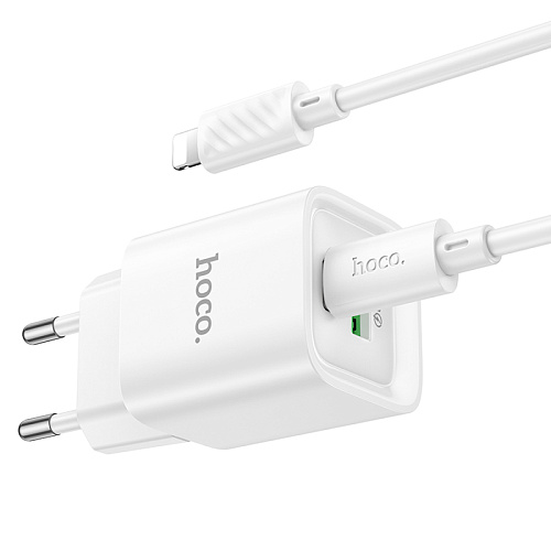 Сетевое зарядное устройство, 1 PD 20W + 1 USB 3.0 QC (C147A), HOCO, Type-C to Lightning, мини, белый