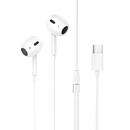 Проводные наушники M101 Max Type-C, Crystal grace wire-controlled digital earphones with microphone, HOCO, белые
