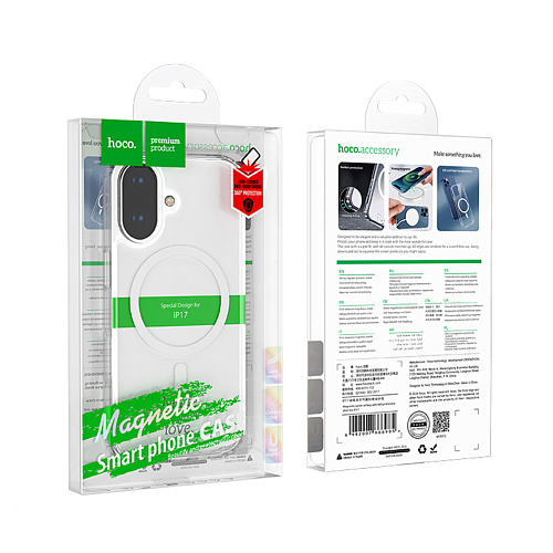 Чехол силиконовый для iPhone 17, Магнитный (MagSafe), HOCO, прозрачный