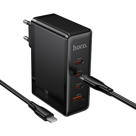 Сетевое зарядное устройство, 3 PD 65W/30W + 1 USB 18W (N85), HOCO, Type-C to Type-C, черный