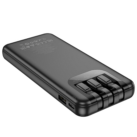 Универсальный Доп. Аккумулятор 10000mAh, J114, HOCO, 1 USB (5V/2.0A), кабель Lightning/Type-C/Micro, черный