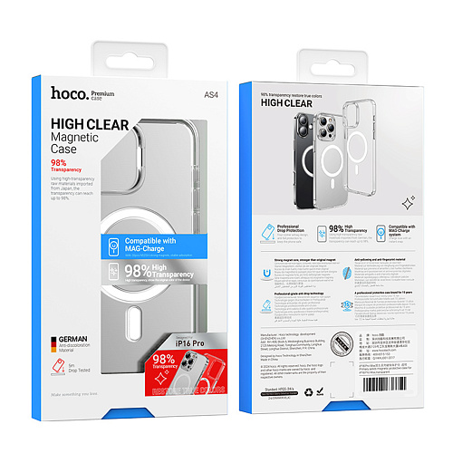 Чехол для iPhone 16 Pro, PC+TPU, Магнитный (MagSafe), AS4, HOCO, прозрачный