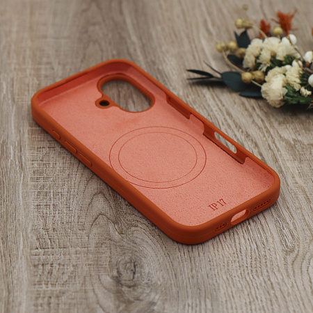 Чехол-накладка для iPhone 17, Silicon Case, магнитный (MagSafe), с дизайном, без лого, X-CASE, оранжевый