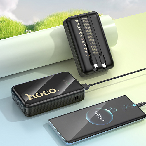 Универсальный Доп. Аккумулятор 20000mAh, Q37A, HOCO, выход: 1 USB (22.5W), 1 PD (20W), 2 кабеля, черный