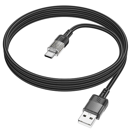 USB Кабель Type-C, HOCO, U129, 1.2м, черный с прозрачным