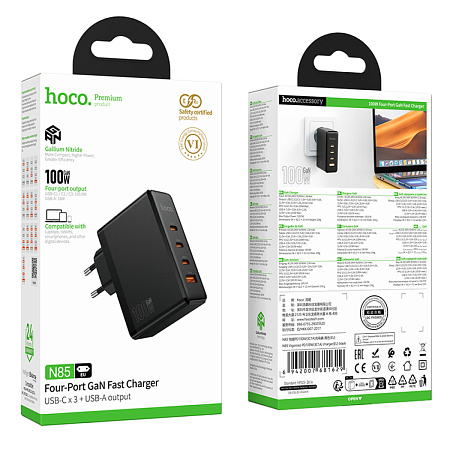 Сетевое зарядное устройство, 3 PD 65W/30W + 1 USB 18W (N85), HOCO, черный