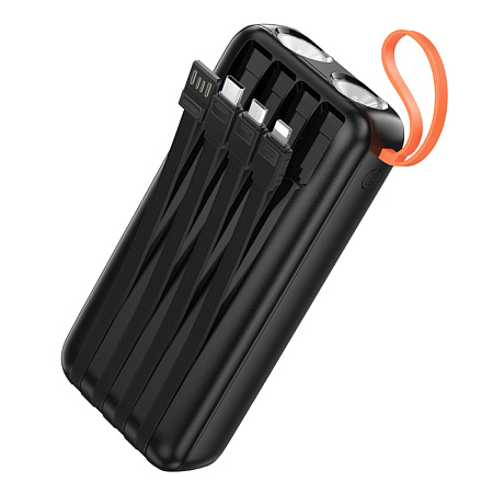 Универсальный Доп. Аккумулятор 20000mAh, J151A, HOCO, выход 4 кабеля: Micro, Type-C, Lightning, USB, черный