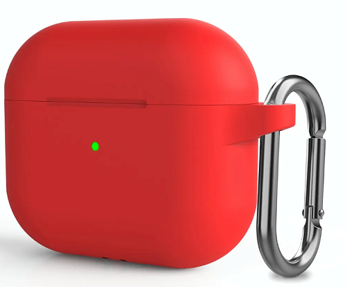 Чехол силиконовый для Airpods 3 case, X-CASE, красный с карабином