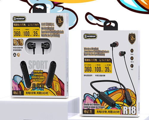 Беспроводные наушники Mosidun R18, спортивные с обручем, вакуумные, черные