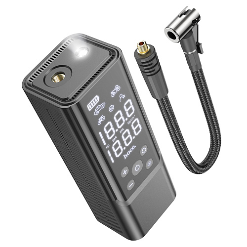 Автомобильный насос ZP7, HOCO, с аккумулятором (5000mAh, 2 колеса 205/55/R16 0-2.5Bar) и дисплеем, черный