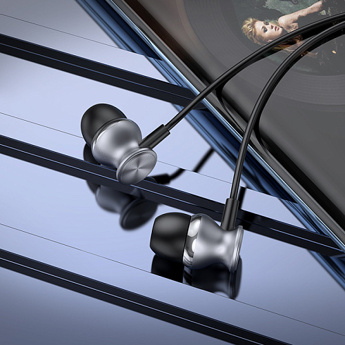Проводные наушники M106, Fountain metal universal earphones, HOCO, вакуумные, черный