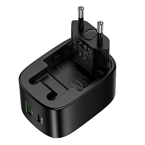 Сетевое зарядное устройство, 1 PD 30W + 1 USB 3.0 QC (CS102A), HOCO, складное, черный