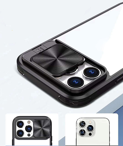 Чехол силиконовый для iPhone 14 (6.1), с выдвижной защитой камеры, X-CASE, черный