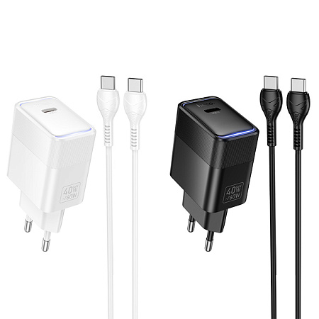 Сетевое зарядное устройство, 1 PD 40W (CS113A), HOCO, Type-C to Type-C, белый