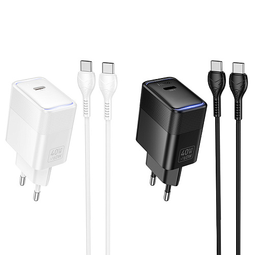 Сетевое зарядное устройство, 1 PD 40W (CS113A), HOCO, Type-C to Type-C, белый