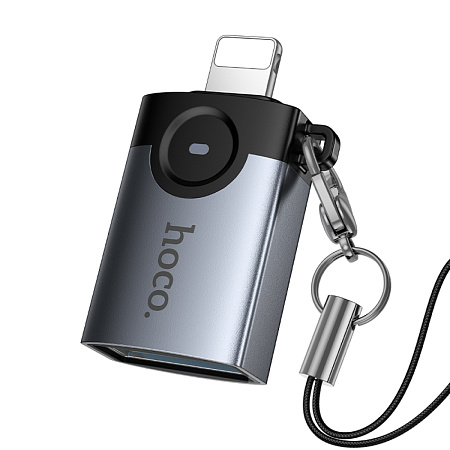 Переходник OTG Lightning, Lightning (папа) на USB (мама), UA46, HOCO, серый
