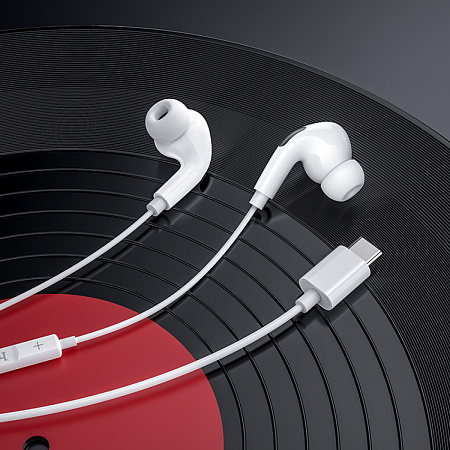 Проводные наушники M83, Type-C, Original series earphones, HOCO, вакуумные с микрофоном, белые