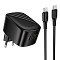 Сетевое зарядное устройство, 1 PD 30W + 1 USB 3.0 QC (CS102A), HOCO, Type-C to Type-C, складное, черный