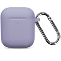 Чехол силиконовый для Airpods 1/Airpods 2 case, X-CASE, лаванда с серым с карабином (Lavander grey)