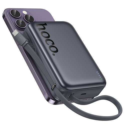 Универсальный Доп. Аккумулятор 20000mAh, Q44A, HOCO, 1 PD 45W, беспроводная зарядка (MagSafe), с кабелем Type-C, серый