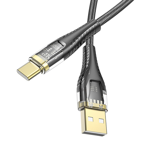 USB Кабель Type-C, HOCO, U121, 1.2м, прозрачный черный
