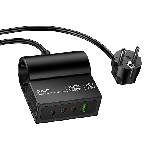 Сетевой фильтр на 1 розетка+3 PD (70Вт)+1 USB, 1.5м, AC34, HOCO, черный