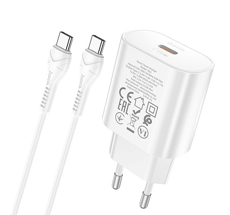 Сетевое зарядное устройство, 1 PD 25W (N22), HOCO, Type-C to Type-C, Безопасный сертификат, белый
