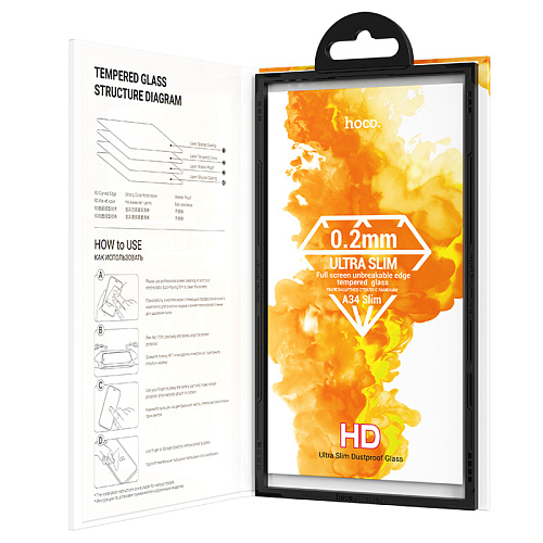 Защитное стекло для iPhone 15/16, A34 Slim, HOCO, Full screen HD tempered glass 0.2mm, черное