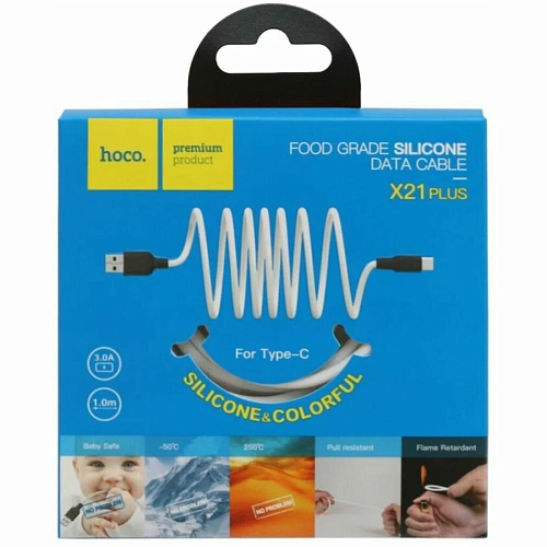 USB Кабель Type-C, HOCO, X21 Plus, силиконовый, черно-белый