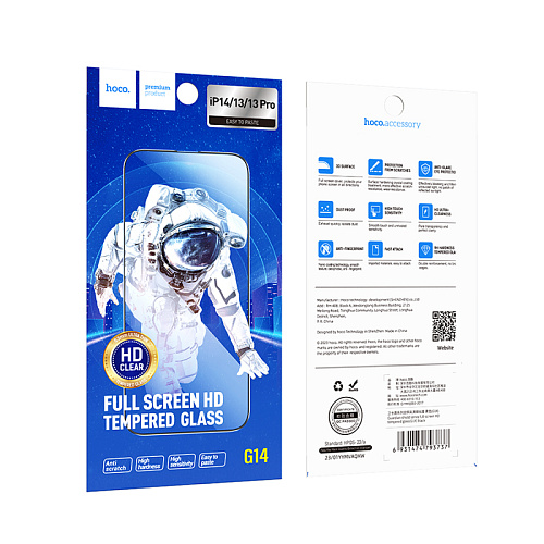 Защитное стекло на iPhone 13 (6.1)/13 Pro/14/16e, G14, HOCO, черное