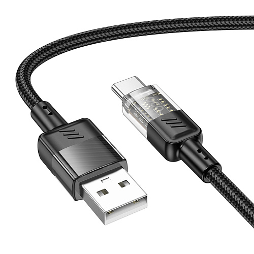 USB Кабель Type-C, HOCO, U129, 1.2м, черный с прозрачным