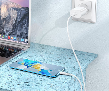Сетевое зарядное устройство, 1 PD 25W (N22), HOCO, Type-C to Type-C, Безопасный сертификат, белый