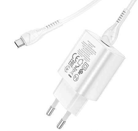 Сетевое зарядное устройство, 1 PD 25W (N22), HOCO, Type-C to Type-C, Безопасный сертификат, белый