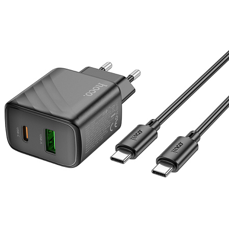 Сетевое зарядное устройство, 1 PD 30W + 1 USB 3.0 QC (CS23A), HOCO, Type-C to Type-C, черный