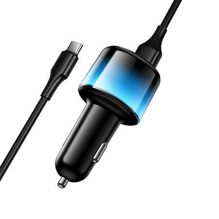 Автомобильное зарядное устройство, 2 USB QC3.0 12W, 2 PD 12W (Z69), HOCO, кабель Type-C, черный с синим