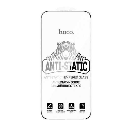 Защитное стекло для iPhone 15 Pro, G777, HOCO, anti-static, черное