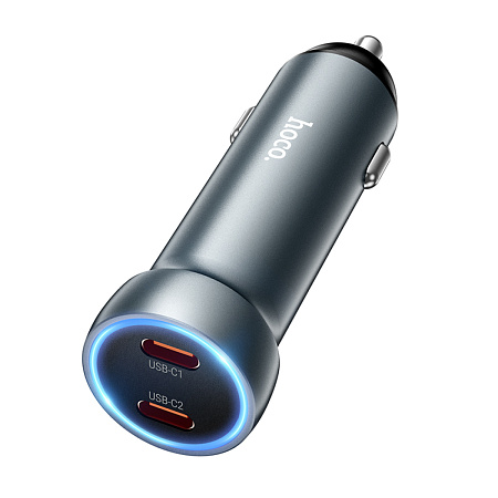 Автомобильное зарядное устройство, 2 PD 60W (Z54B), HOCO, металлический серый